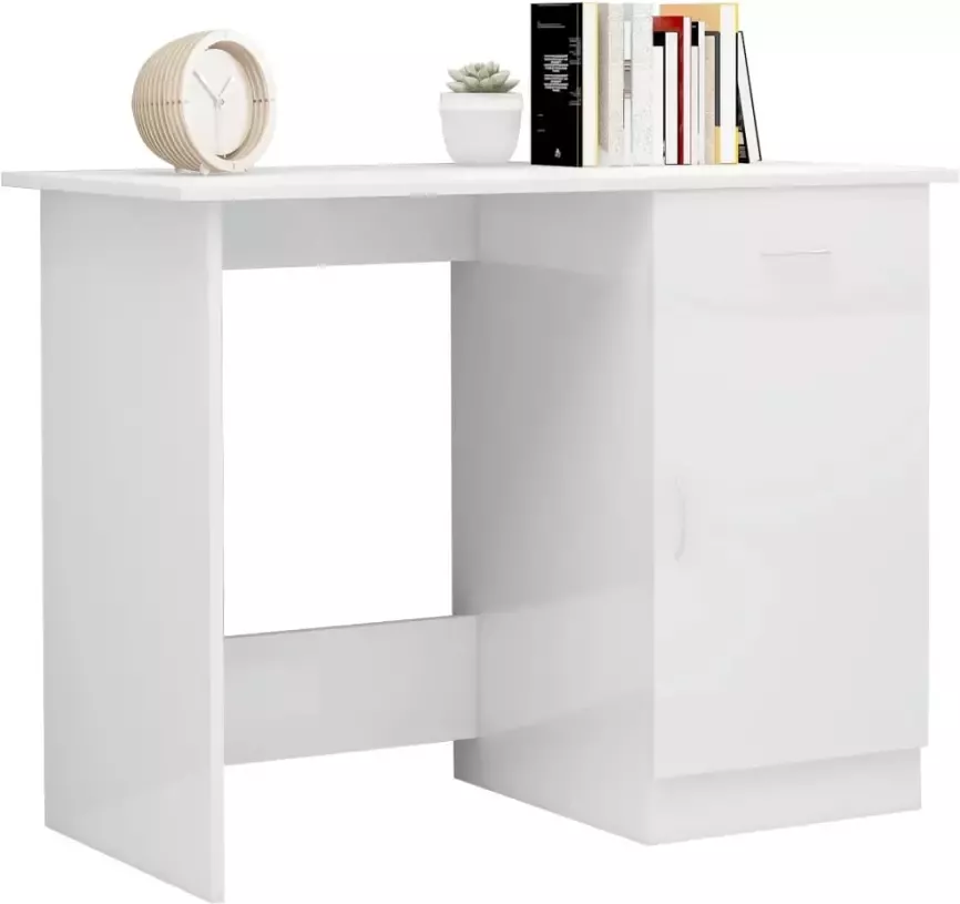 VidaXL -Bureau-100x50x76-cm-bewerkt-hout-hoogglans-wit - Foto 2