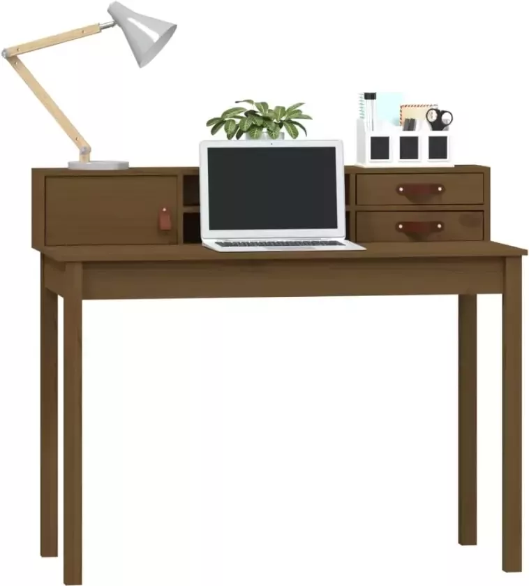 VidaXL -Bureau-110x50x93-cm-massief-grenenhout-honingbruin - Foto 3