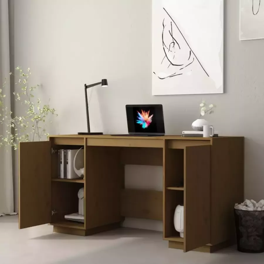 VidaXL -Bureau-140x50x75-cm-massief-grenenhout-honingbruin - Foto 3