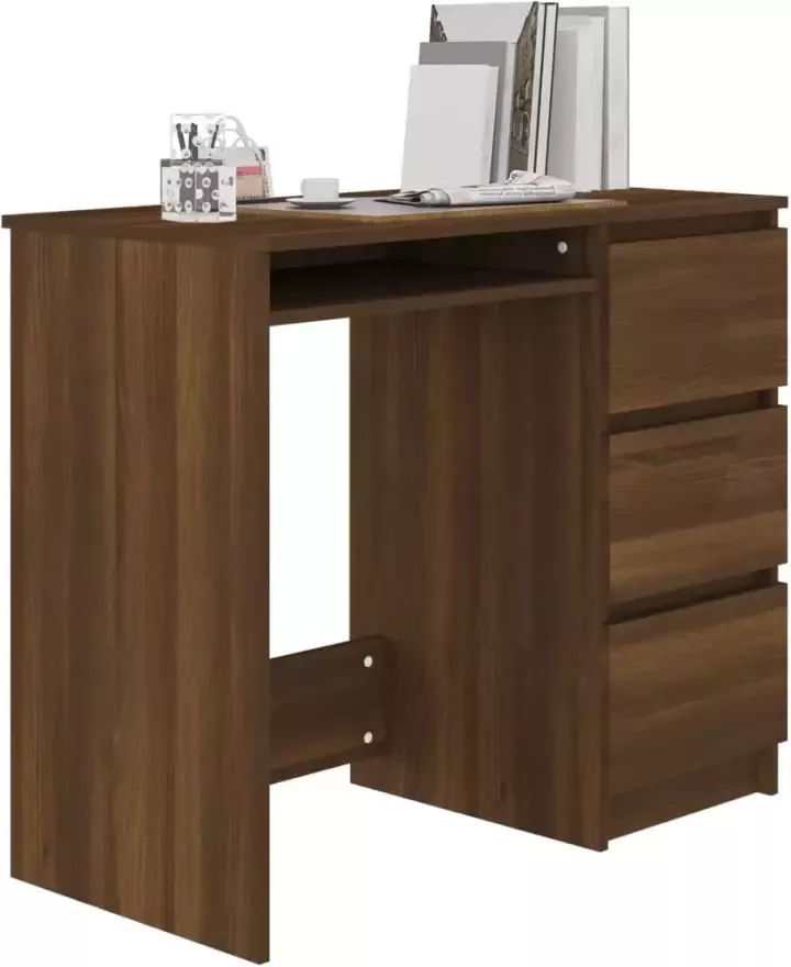 VidaXL -Bureau-90x45x76-cm-bewerkt-hout-bruineikenkleurig - Foto 7