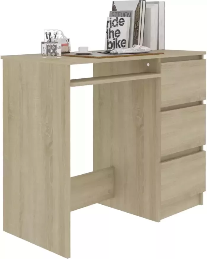 VidaXL -Bureau-90x45x76-cm-bewerkt-hout-sonoma-eikenkleurig - Foto 2