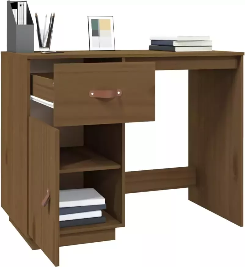 VidaXL -Bureau-95x50x75-cm-massief-grenenhout-honingbruin - Foto 3