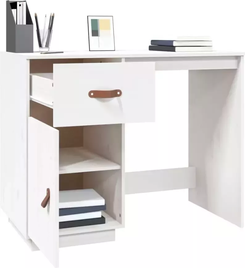 VidaXL -Bureau-95x50x75-cm-massief-grenenhout-wit - Foto 2