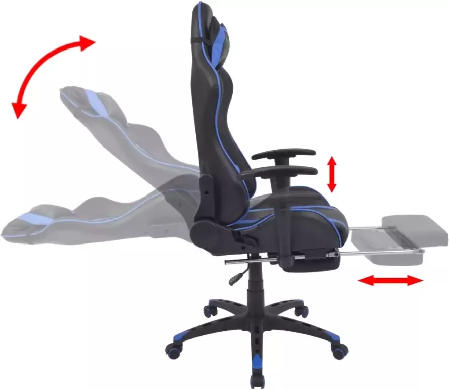 VIDAXL Bureau- gamestoel verstelbaar met voetensteun blauw