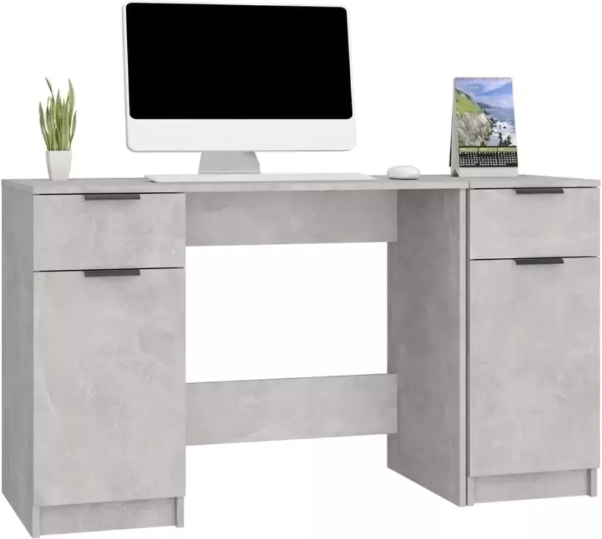 VidaXL -Bureau-met-bijzetkast-bewerkt-hout-betongrijs - Foto 3