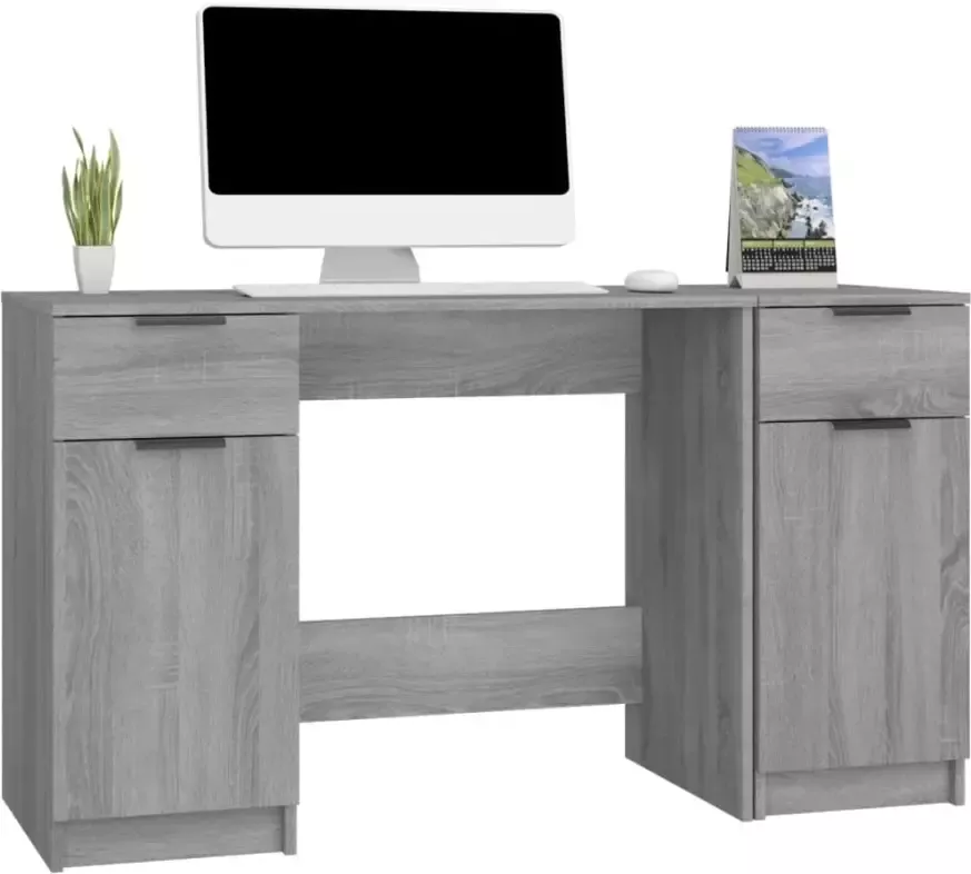 VidaXL -Bureau-met-bijzetkast-bewerkt-hout-grijs-sonoma-eikenkleurig - Foto 3