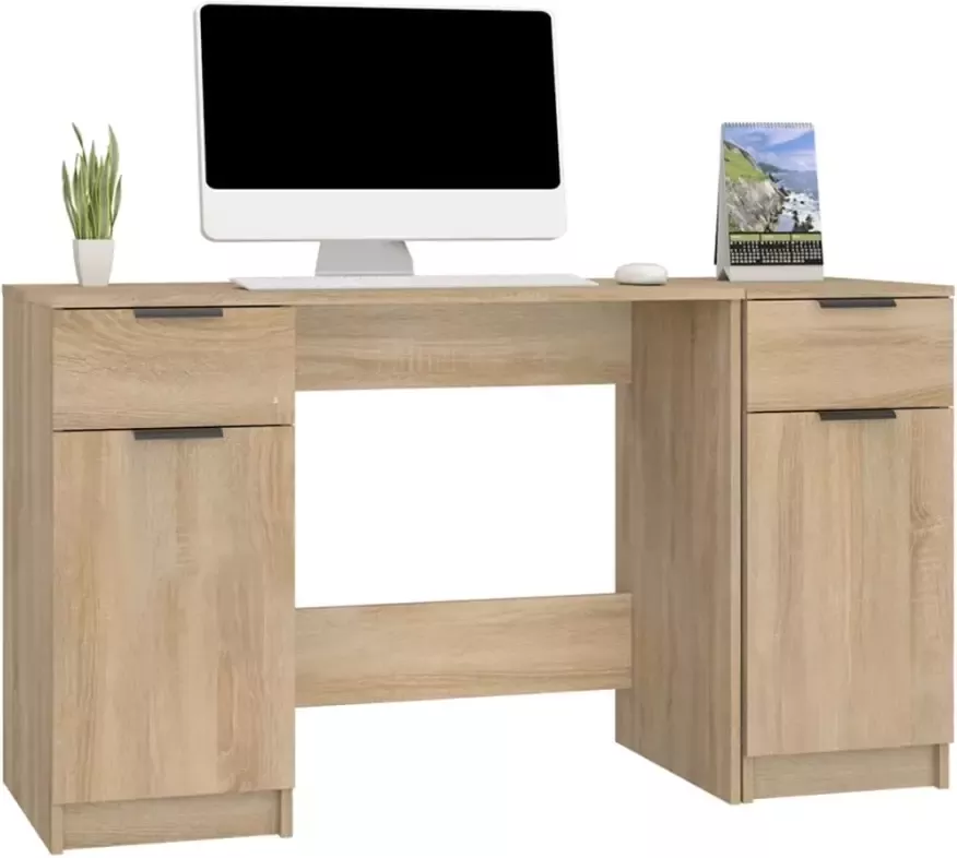 VidaXL -Bureau-met-bijzetkast-bewerkt-hout-sonoma-eikenkleurig - Foto 3