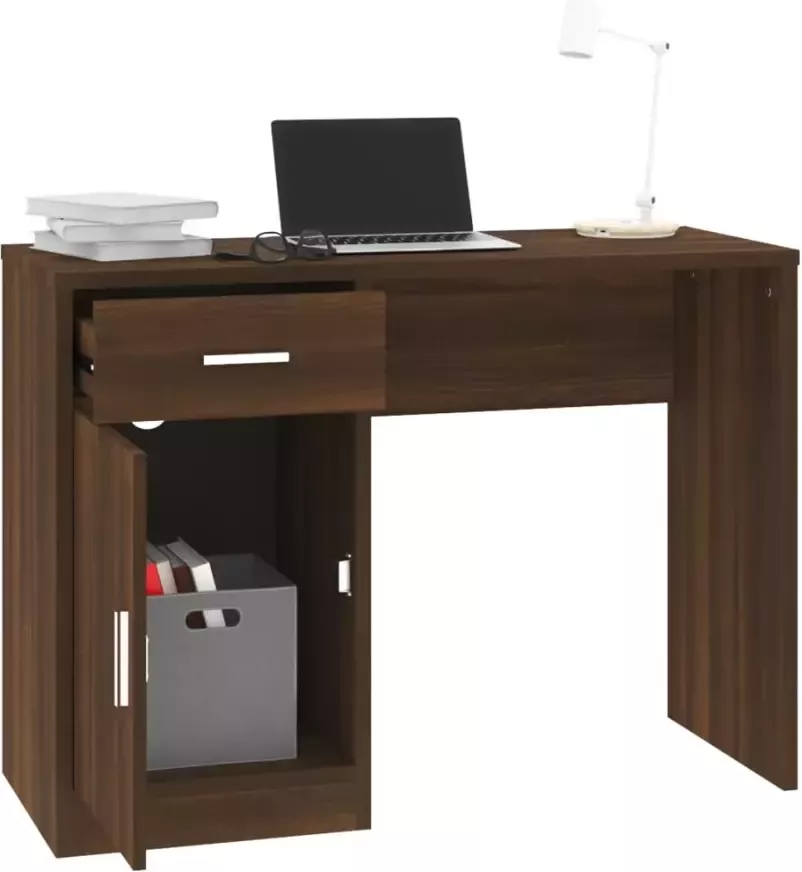 VidaXL -Bureau-met-kast-en-lade-100x40x73-cm-bewerkt-hout-bruineiken - Foto 4