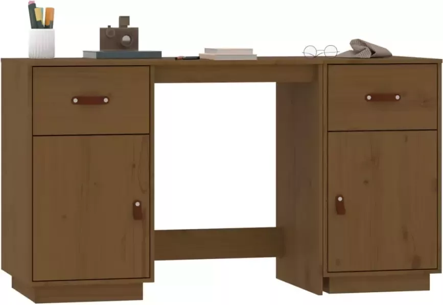 VidaXL -Bureau-met-kastjes-135x50x75-cm-massief-grenenhout-honingbruin - Foto 3