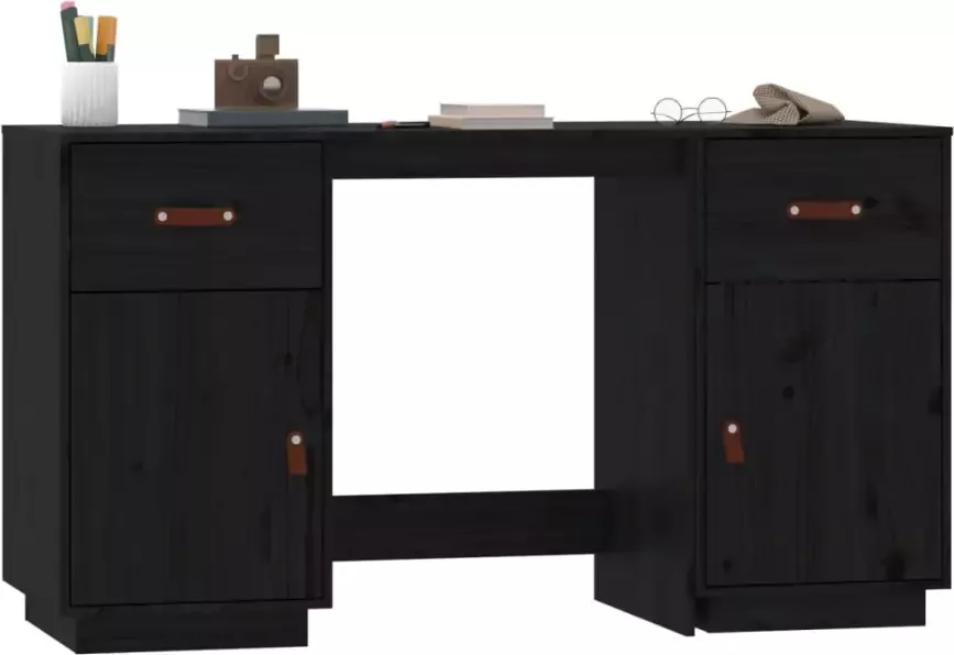 VidaXL -Bureau-met-kastjes-135x50x75-cm-massief-grenenhout-zwart - Foto 3