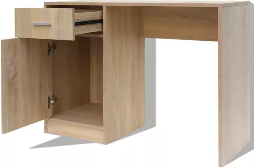 VidaXL -Bureau-met-lade-en-kastje-100x40x73-cm-eiken - Foto 3