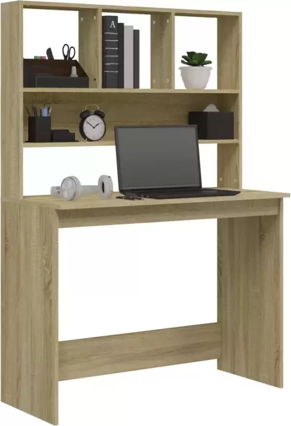 VidaXL -Bureau-met-schappen-102x45x148-bewerkt-hout-sonoma-eikenkleur - Foto 4