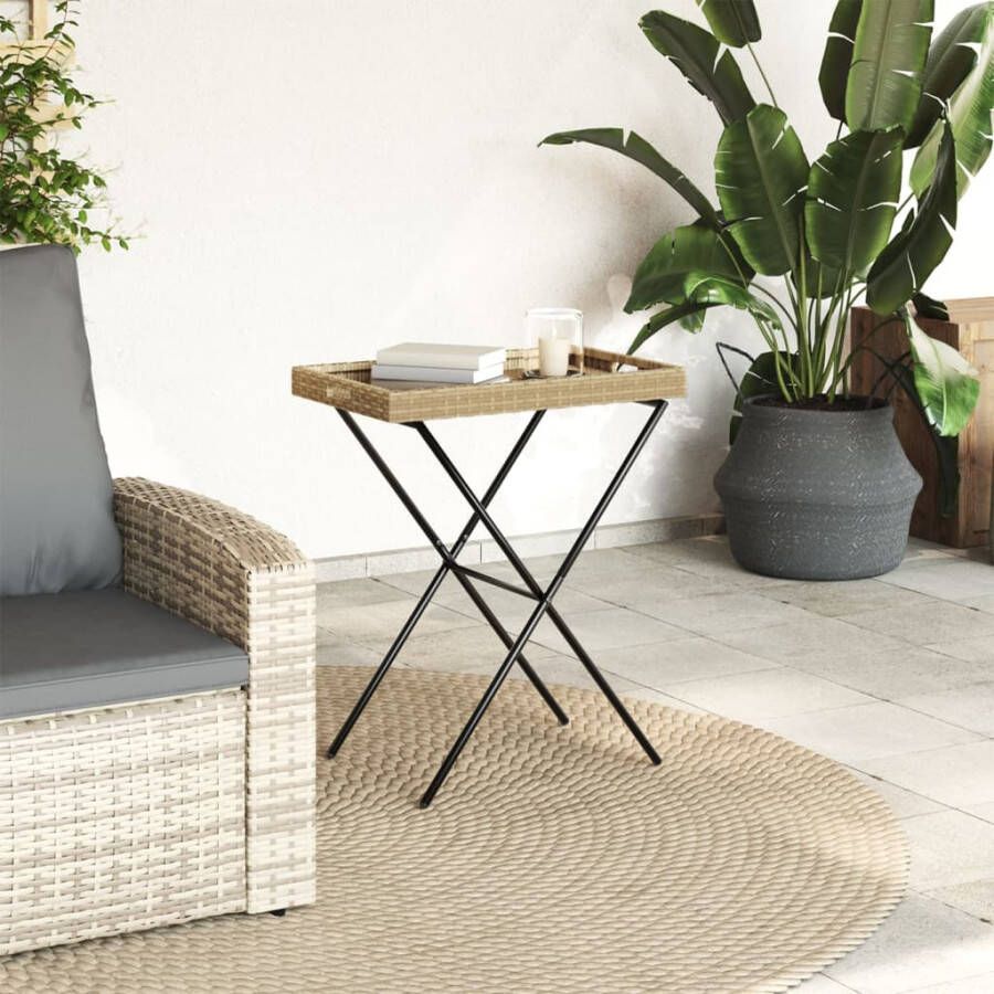 VIDAXL Dienbladtafel inklapbaar 65x40x75 cm poly rattan beige