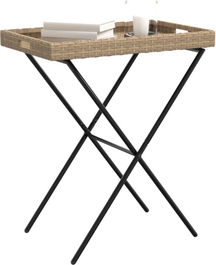 VIDAXL Dienbladtafel inklapbaar 65x40x75 cm poly rattan beige - Foto 3