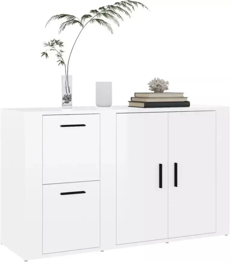 VidaXL -Dressoir-100x33x59 5-cm-bewerkt-hout-hoogglans-wit - Foto 3