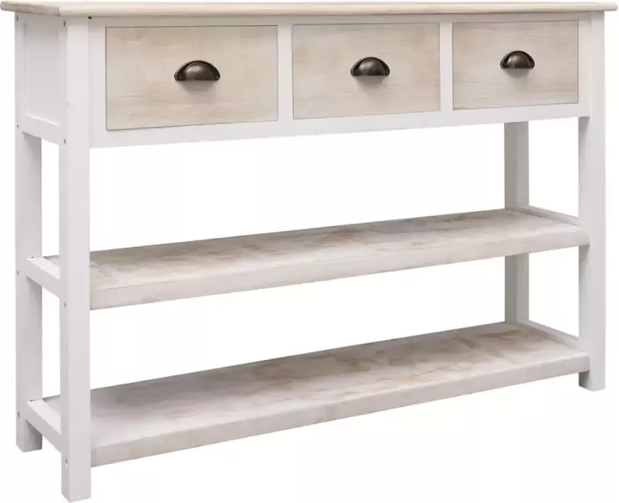 VidaXL -Dressoir-108x30x76-cm-massief-paulowniahout-wit-en-rbuin - Foto 4