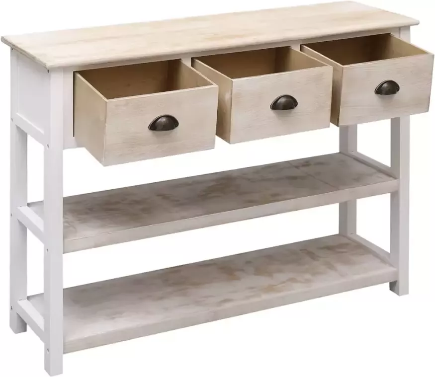 VidaXL -Dressoir-108x30x76-cm-massief-paulowniahout-wit-en-rbuin - Foto 3