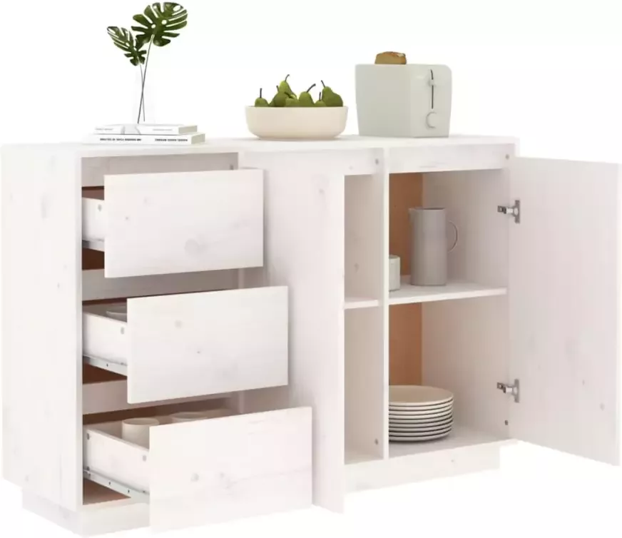 VidaXL -Dressoir-111x34x75-cm-massief-grenenhout-wit - Foto 2