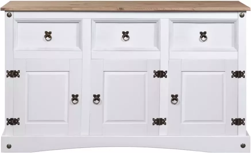 VidaXL -Dressoir-132x43x78-cm-Mexicaans-grenenhout-Corona-stijl-wit - Foto 5