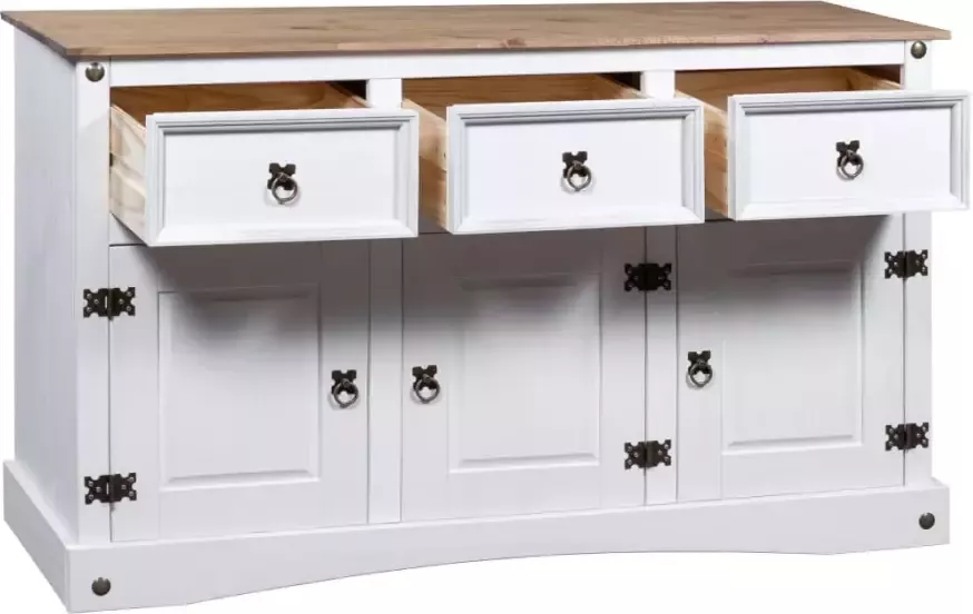 VidaXL -Dressoir-132x43x78-cm-Mexicaans-grenenhout-Corona-stijl-wit - Foto 4