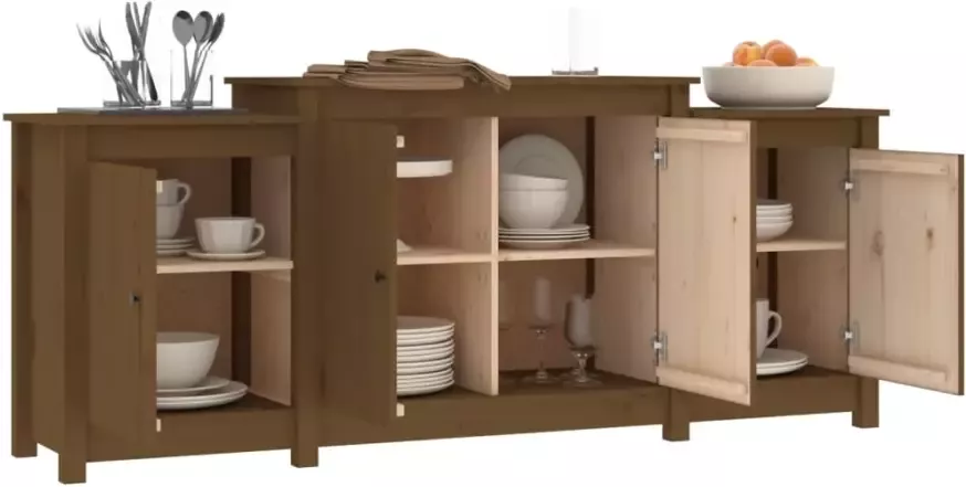 VidaXL -Dressoir-164x37x68-cm-massief-grenenhout-honingbruin