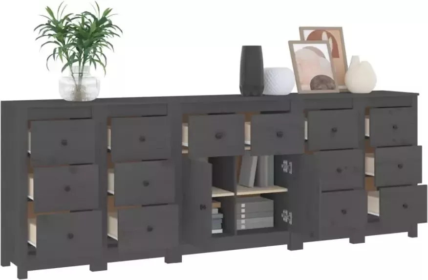 VidaXL -Dressoir-230x35x80-cm-massief-grenenhout-grijs - Foto 3