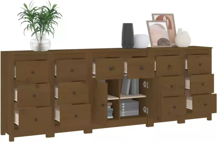 VidaXL -Dressoir-230x35x80-cm-massief-grenenhout-honingbruin - Foto 4