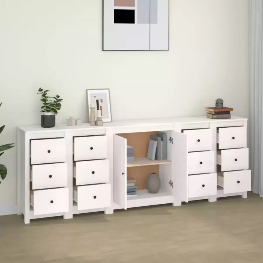 Vida XL Dressoir 230x35x80 cm massief grenenhout wit SKU: V3114095 - Foto 9