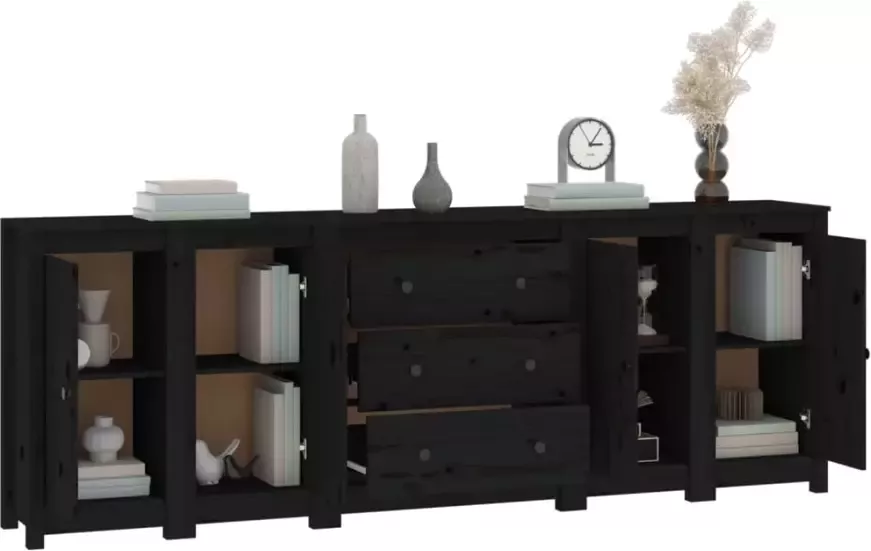 VidaXL -Dressoir-230x35x80-cm-massief-grenenhout-zwart - Foto 3
