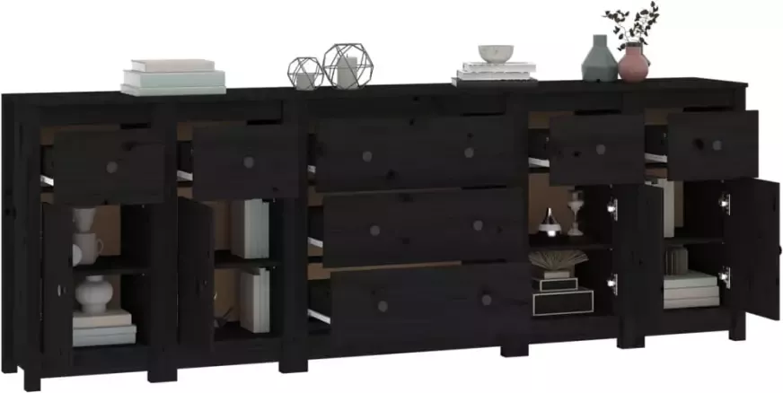 VidaXL -Dressoir-230x35x80-cm-massief-grenenhout-zwart - Foto 4