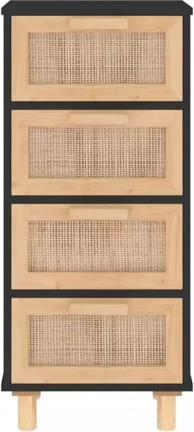 VidaXL -Dressoir-40x30x90-cm-massief-grenen-hout-en-rattan-zwart - Foto 3