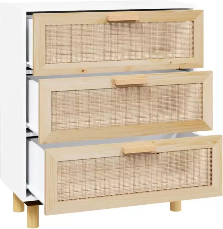 VidaXL -Dressoir-60x30x70-cm-massief-grenenhout-en-rattan-wit - Foto 3