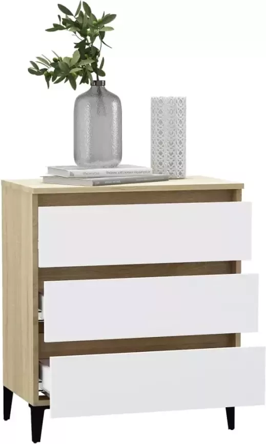 VidaXL Dressoir 60x35x69 cm bewerkt hout wit en sonoma eikenkleurig - Foto 1