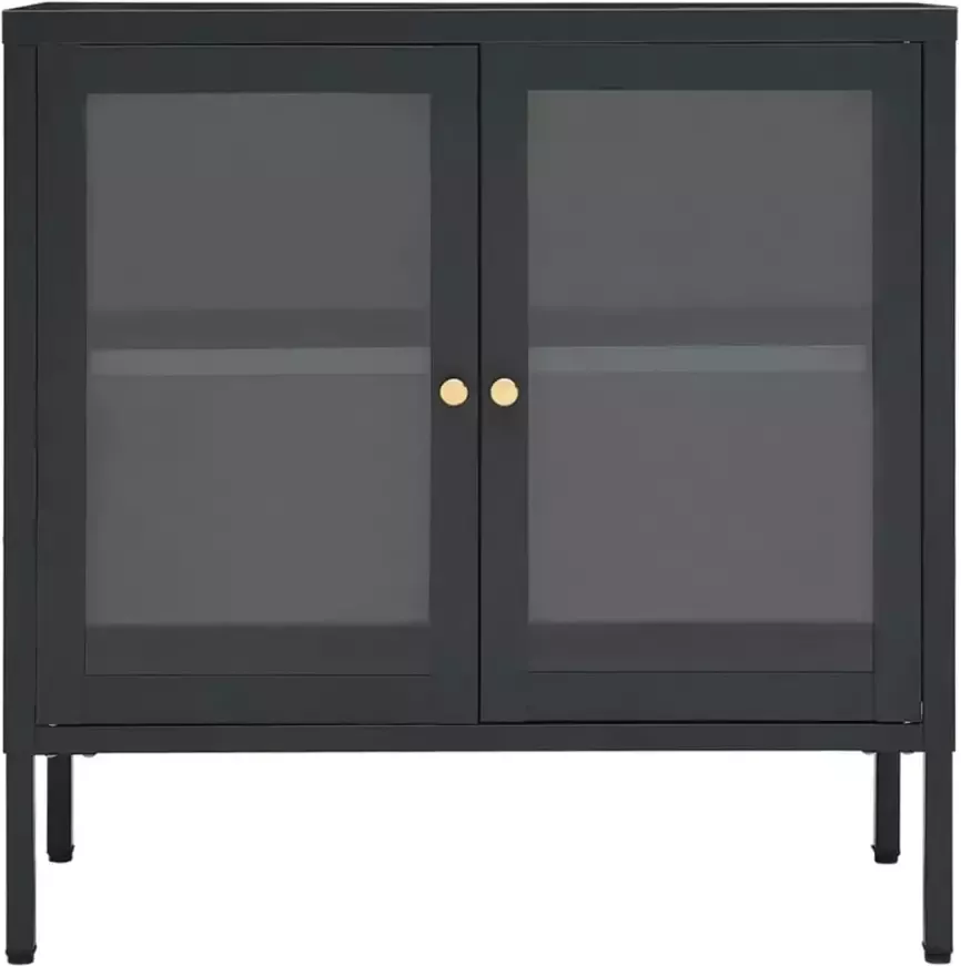 VidaXL -Dressoir-70x35x70-cm-staal-en-glas-antracietkleurig - Foto 4