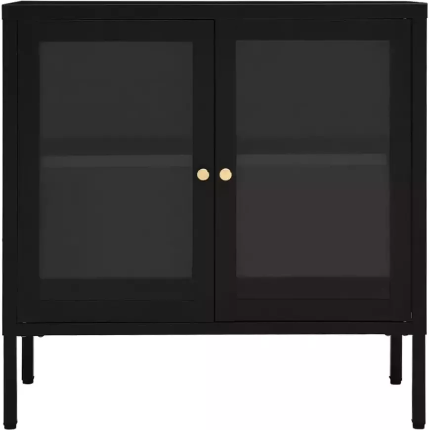 VidaXL -Dressoir-70x35x70-cm-staal-en-glas-zwart - Foto 4