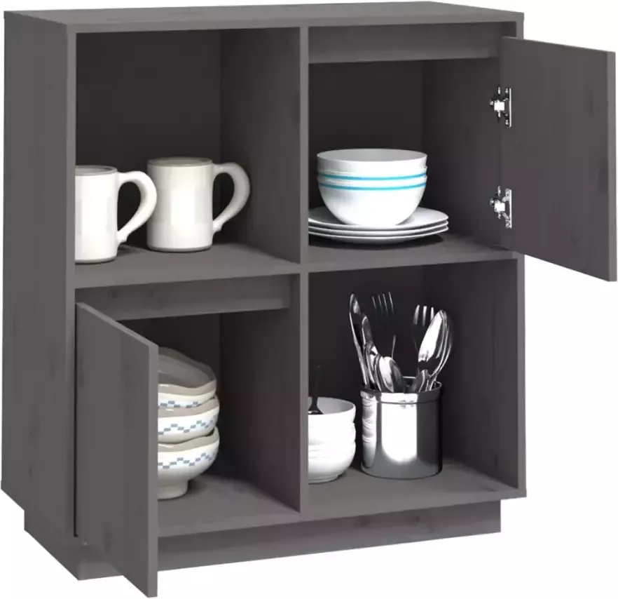 VidaXL -Dressoir-74x35x80-cm-massief-grenenhout-grijs - Foto 3