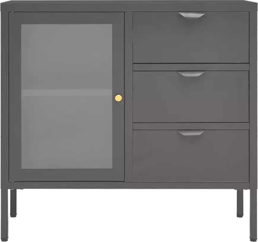 VidaXL -Dressoir-75x35x70-cm-staal-en-gehard-glas-antracietkleurig - Foto 5