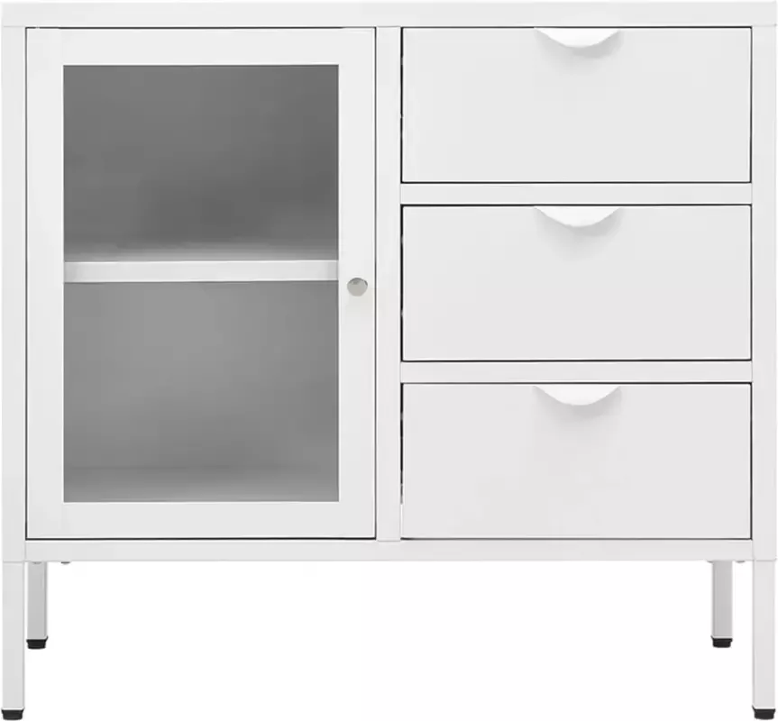 VidaXL -Dressoir-75x35x70-cm-staal-en-gehard-glas-wit - Foto 5