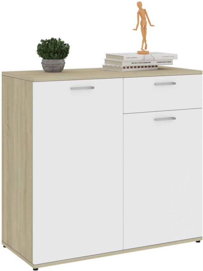 VidaXL -Dressoir-80x36x75-cm-bewerkt-hout-wit-en-sonoma-eikenkleurig - Foto 4