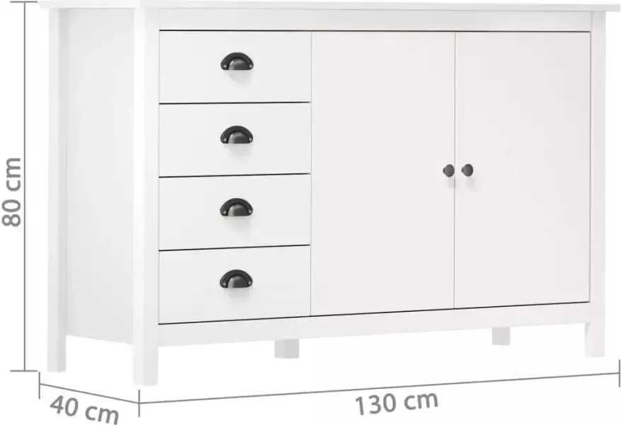 VidaXL Dressoir Hill Range 130x40x80 cm massief grenenhout wit - Foto 3