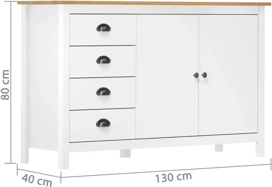 VidaXL Dressoir Hill Range 130x40x80 cm massief grenenhout wit - Foto 4