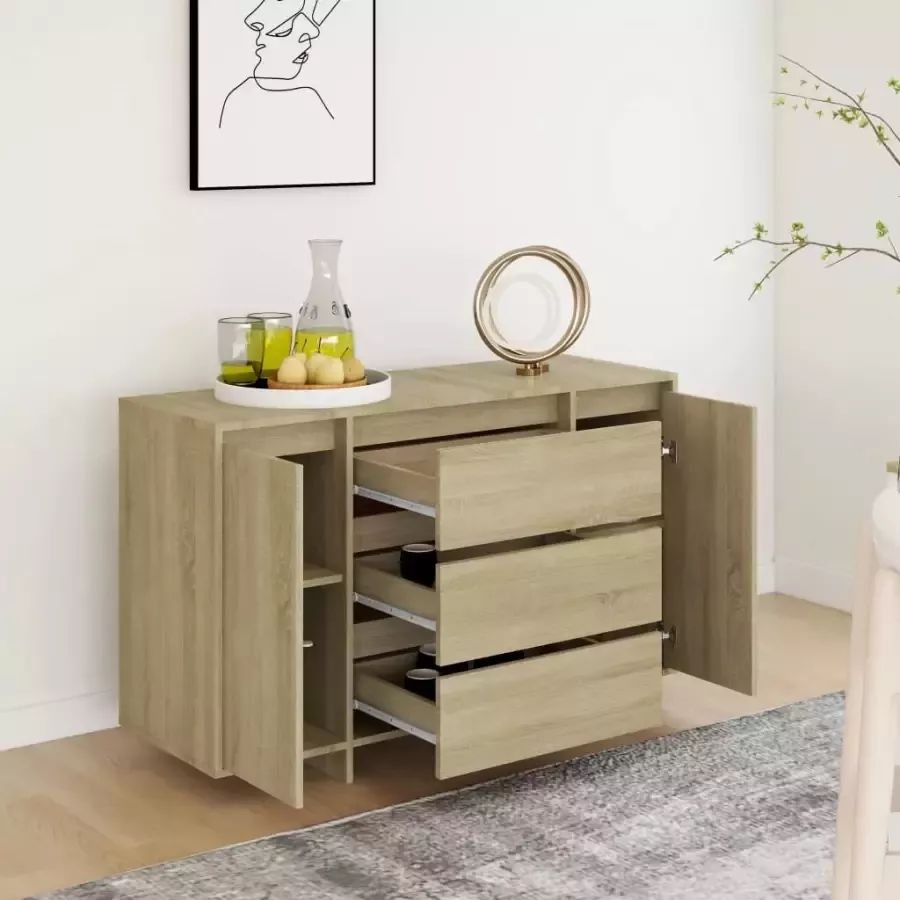 VidaXL -Dressoir-met-3-lades-120x41x75-cm-spaanplaat-sonoma-eikenkleur - Foto 2