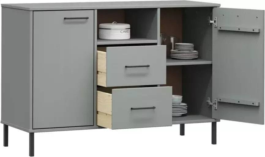 VidaXL -Dressoir-met-metalen-poten-OSLO-113x40x77-cm-grenenhout-grijs - Foto 5