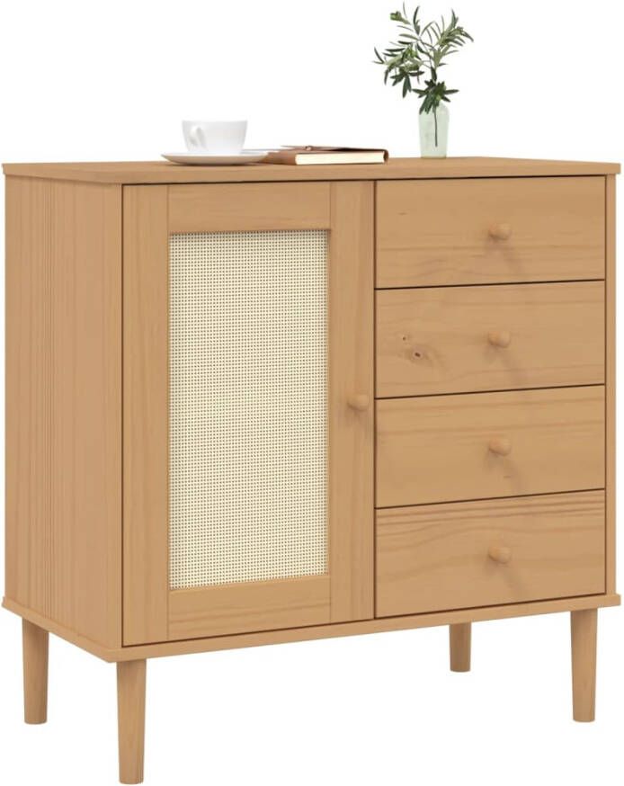 VidaXL -Dressoir-SENJA-80x40x80-cm-rattan-look-massief-grenenhout-bruin