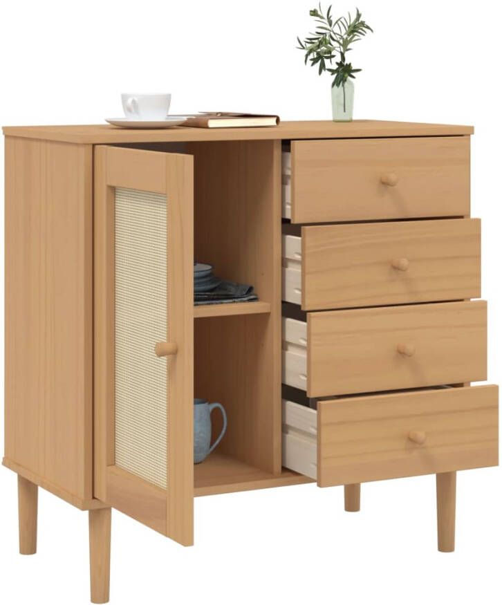 VidaXL -Dressoir-SENJA-80x40x80-cm-rattan-look-massief-grenenhout-bruin - Foto 4