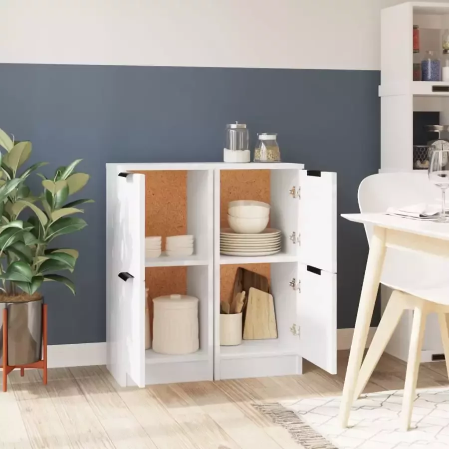 VidaXL -Dressoirs-2-st-30x30x70-cm-bewerkt-hout-hoogglans-wit - Foto 2