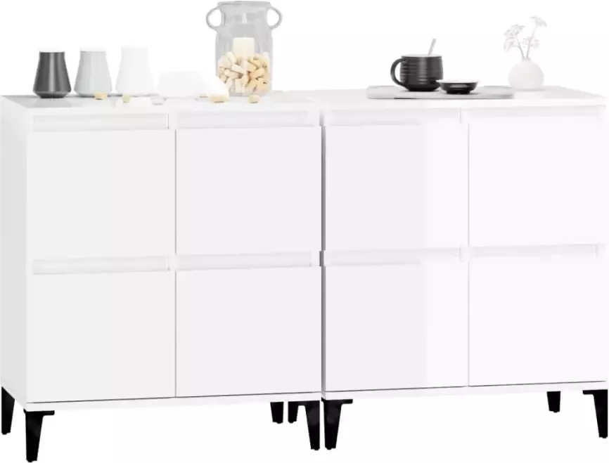 VidaXL -Dressoirs-2-st-60x35x70-cm-bewerkt-hout-hoogglans-wit - Foto 4