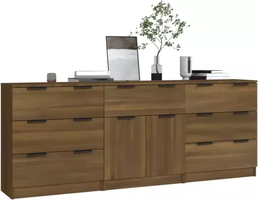 VidaXL 3-delige Dressoirs bewerkt hout bruin eikenkleur - Foto 3
