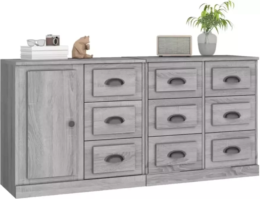VidaXL -Dressoirs-3-st-bewerkt-hout-grijs-sonoma-eikenkleurig - Foto 4
