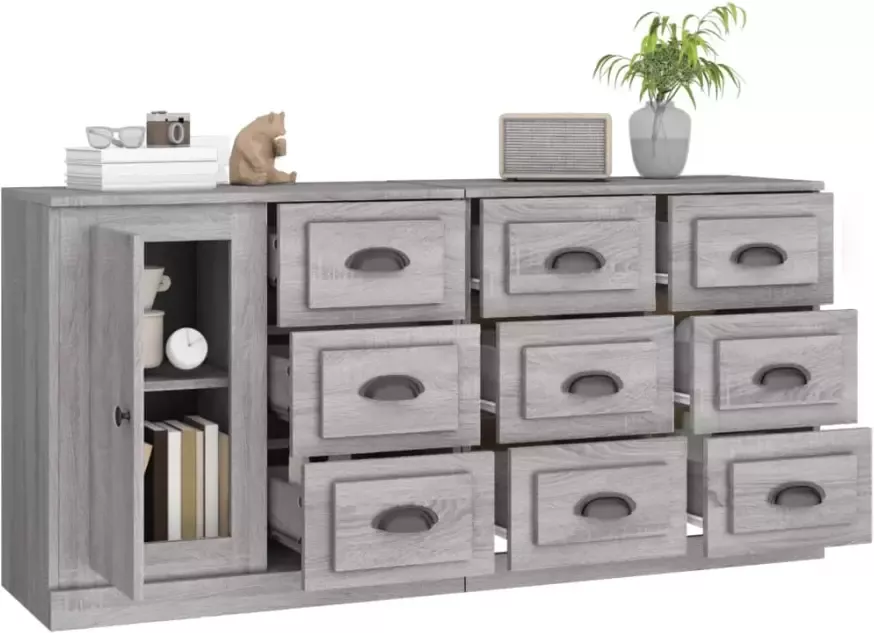 VidaXL -Dressoirs-3-st-bewerkt-hout-grijs-sonoma-eikenkleurig - Foto 5